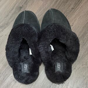 UGG Black Plush Shearling Slip-On Mules